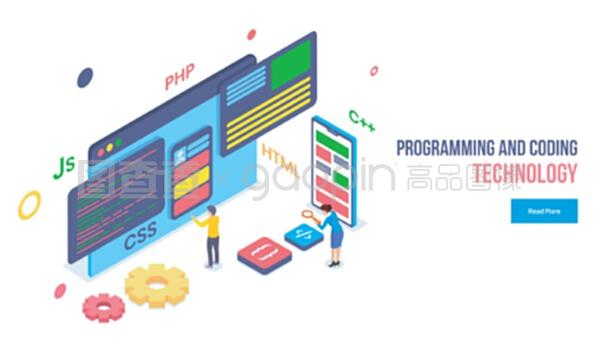 等距风格插画 浏览器中的网络技术开发者